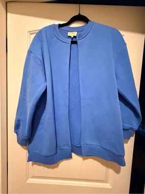 Relaxed Open-Front Sweatshirt Jacket in Cornflower Blue